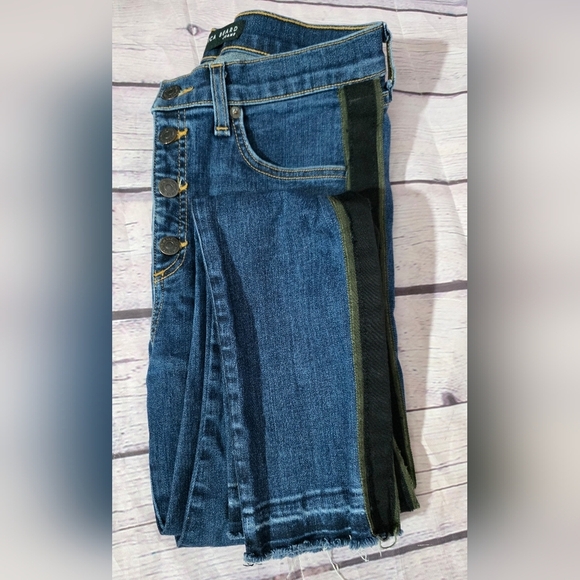 Veronica Beard Debbie Skinny Blue Jeans with Gold Stripe Raw Frayed Hem Sz 28 - Picture 5 of 9